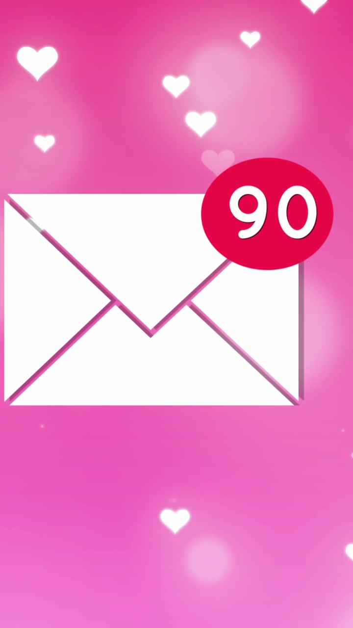 Animazione di icona e-mail dei social media ed elaborazione dati su cuori su sfondo rosa