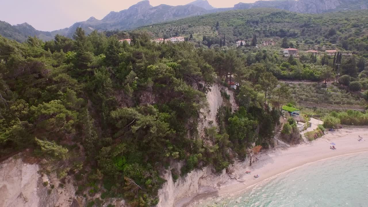 Aerial: A quiet beach on Samos island, Greece