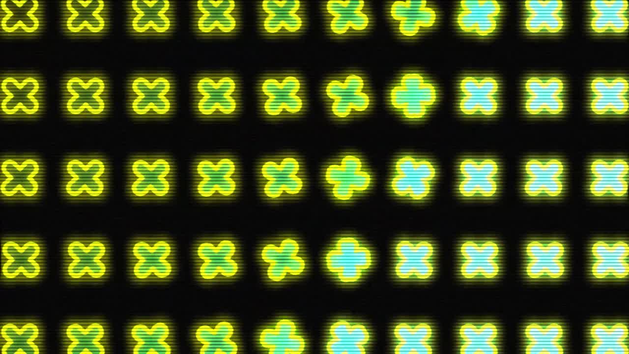 십자가 빛나는 노란색과 초록색의 애니메이션