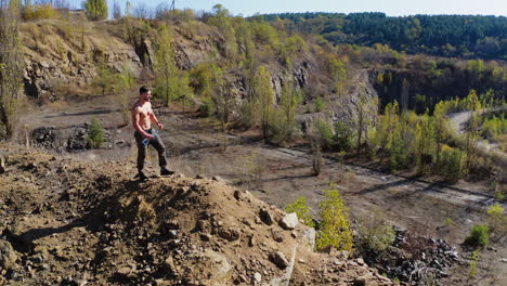 sportsman workout outdoor. aerial view of young sportsman on nature