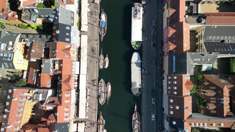 aerial top down of nyhavn harbor and canal