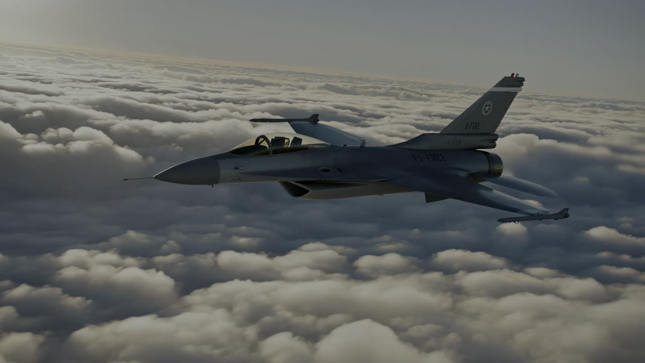 F-16 Fighter Jet Flying Above Clouds