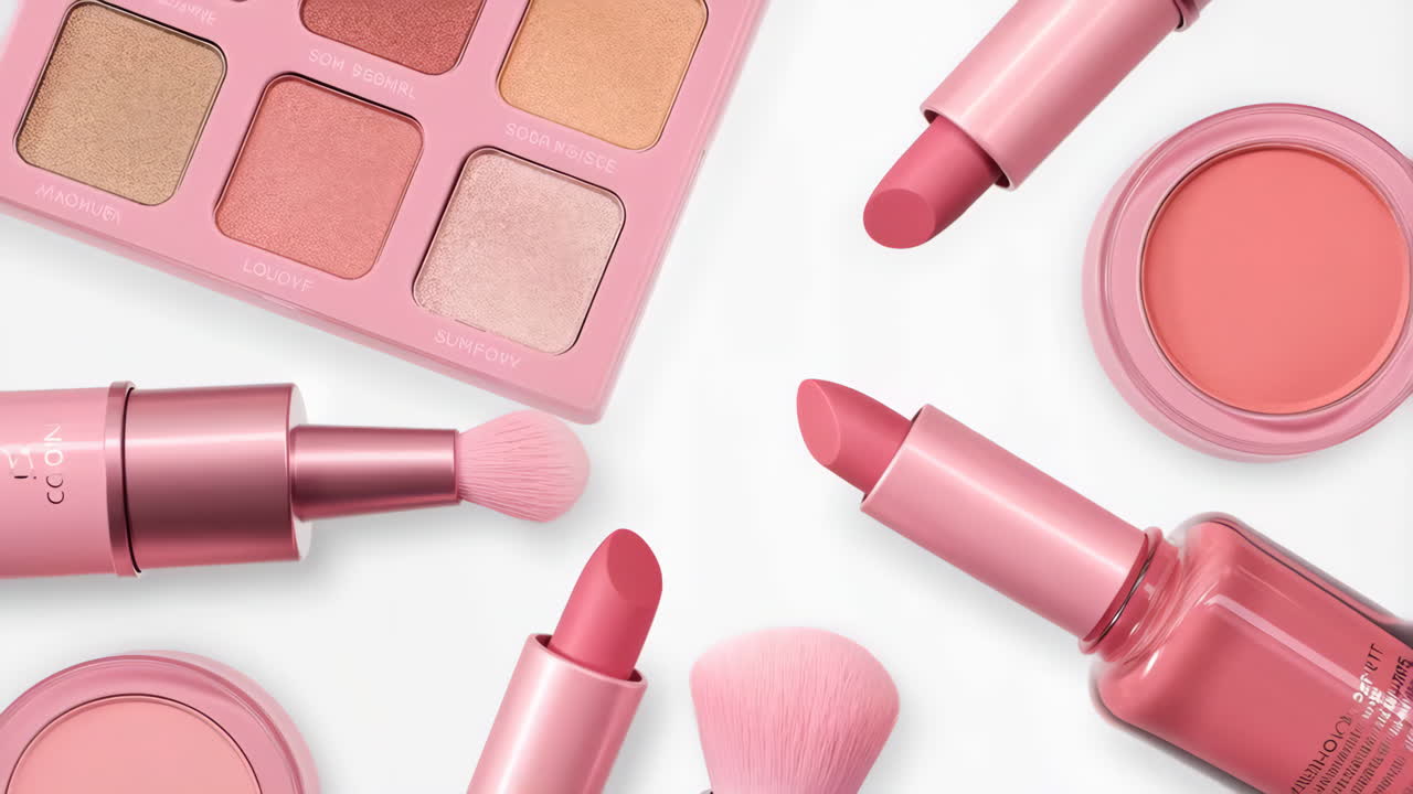 Pink Makeup Collection on White Background