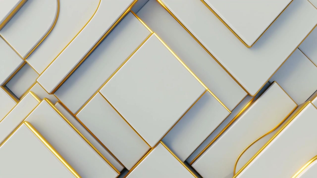 Moving Abstract Background of White Geometric Shapes with Golden Outlines
