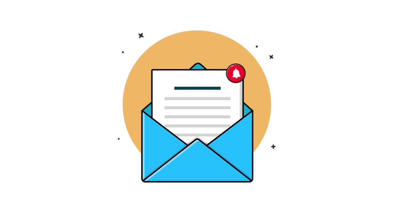 Animeret e-mailkonvolut med notifikationsklokke-ikon