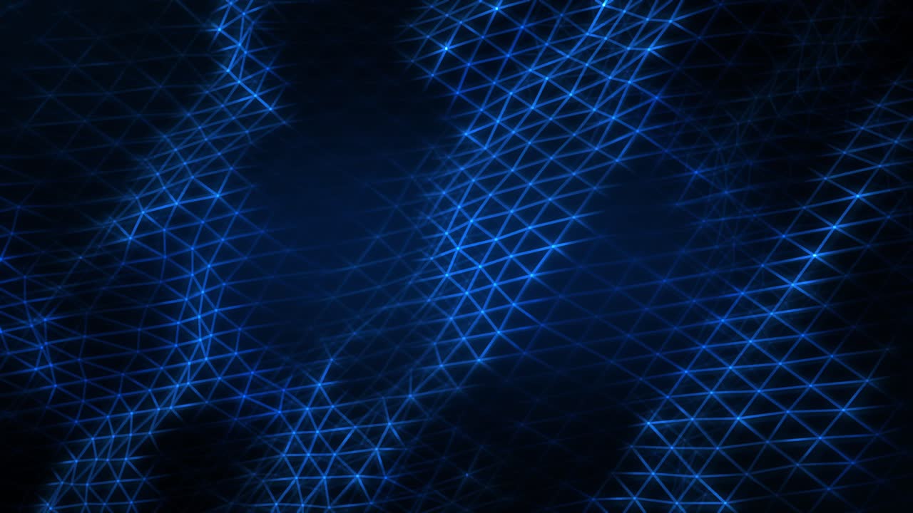 Looping animation featuring rotating blue mesh net layers, illuminated by point lights, with glowing dots at the intersections of the connecting lines