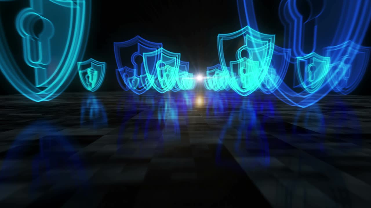 Cyber security and digital network protection symbols loop concept