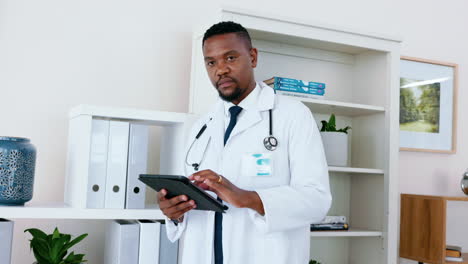 face, black man and doctor with tablet