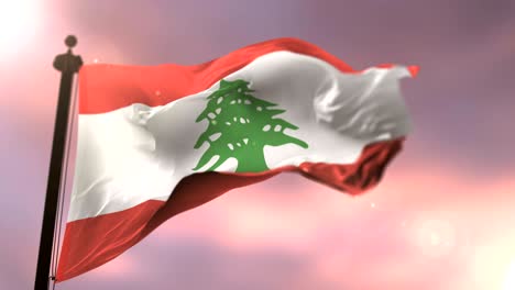 lebanon flag waving at wind at sunset in slow, loop