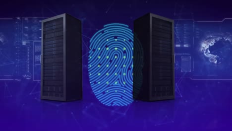 Animation-of-computer-servers-biometric-fingerprints-and-padlocks-over-dark-background