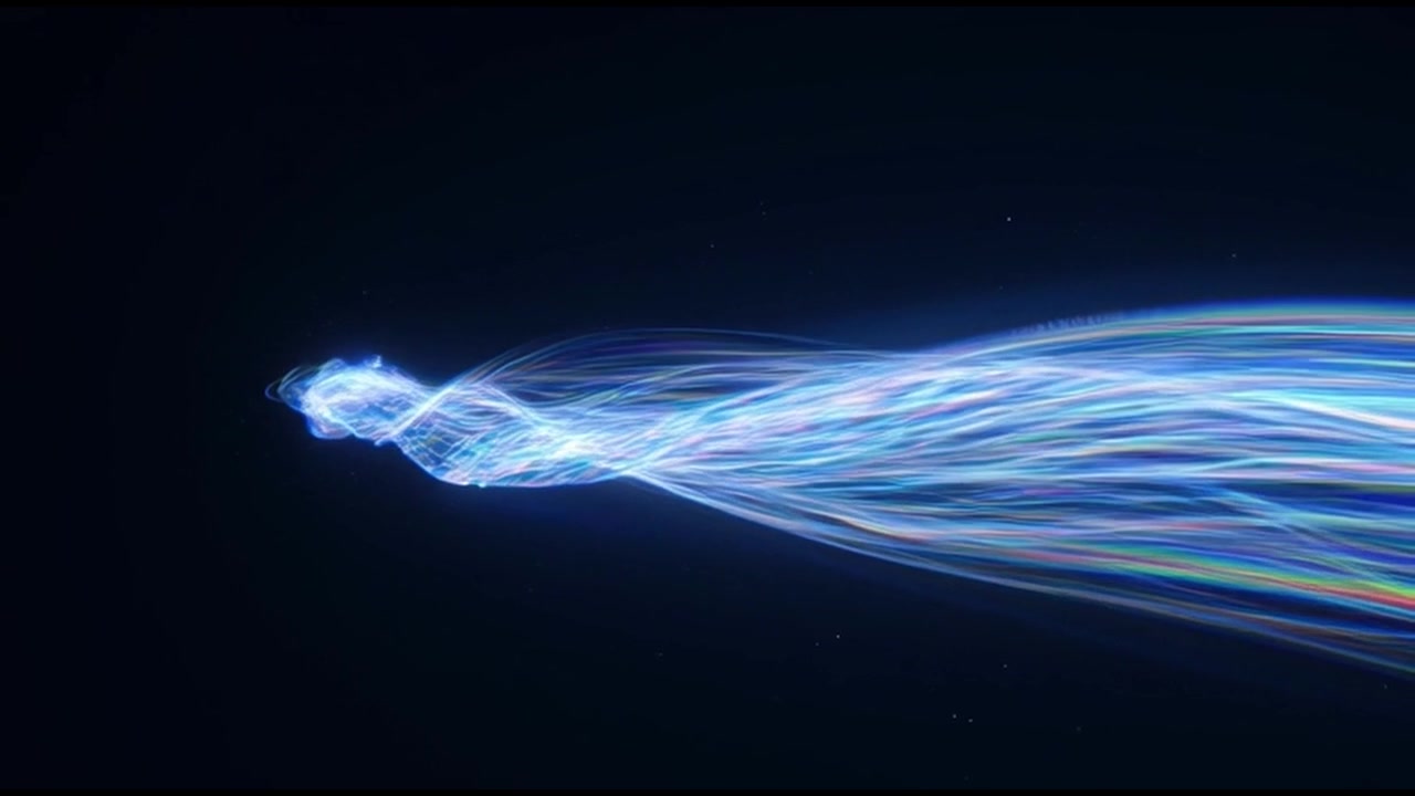 Abstract Flowing Blue Light Trails on Black Background