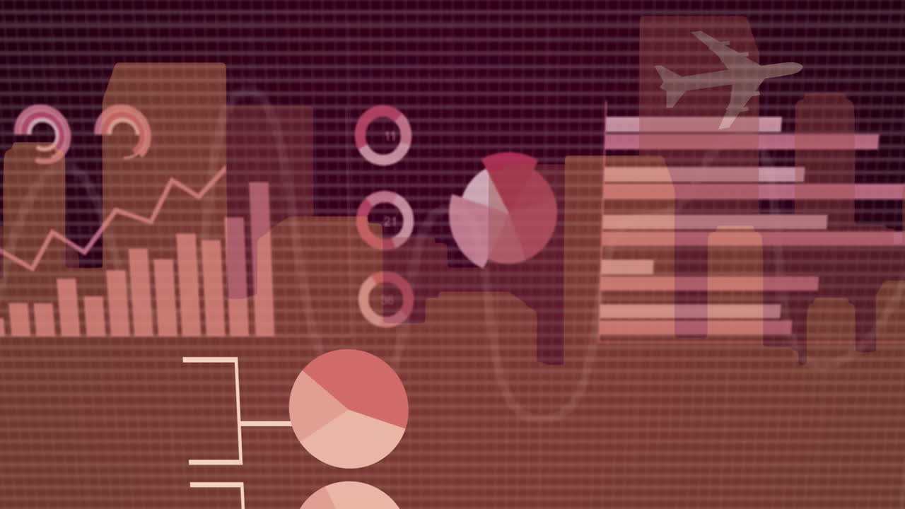 animación del procesamiento de datos financieros sobre el paisaje urbano