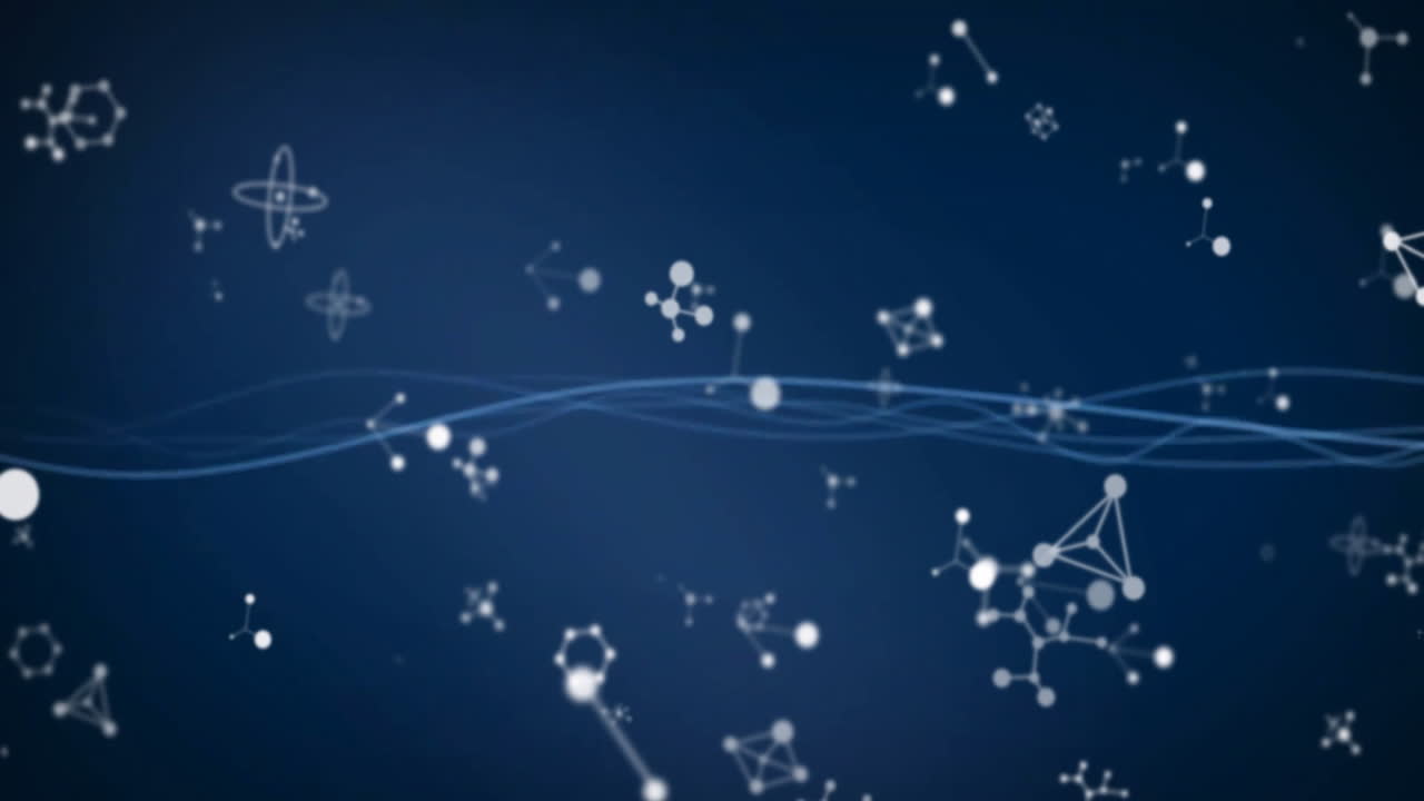 Animation of molecules over lines on blue background