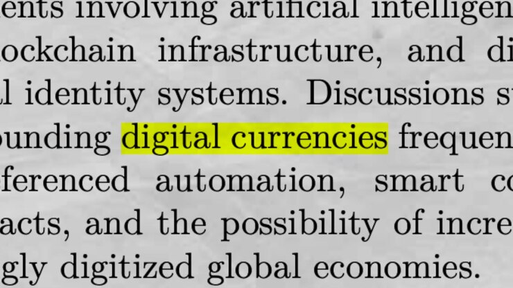 Digital Currencies Highlighted in Newspaper Article Crypto Finance and Global Money Concept
