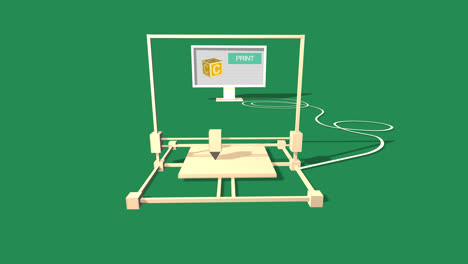 3d printing technology. modern, futuristic device is used to create geometric object. machine is using computer connection with three-dimensional render model. pc send element to the printer