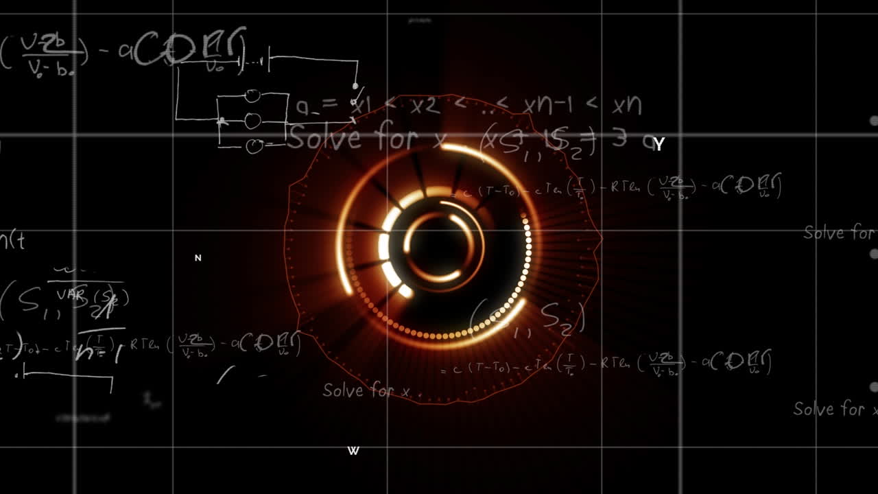 animación de ecuaciones matemáticas sobre escaneo de alcance en fondo negro