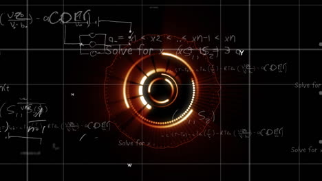 animación de ecuaciones matemáticas sobre escaneo de alcance en fondo negro