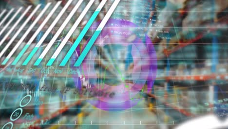 animación de gráficos, gráficos, globos y procesamiento de datos en el interior del almacén