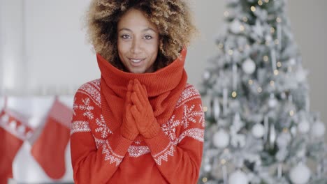 young african woman celebrating christmas