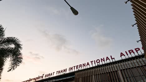 evening view of surat thani international airport entrance