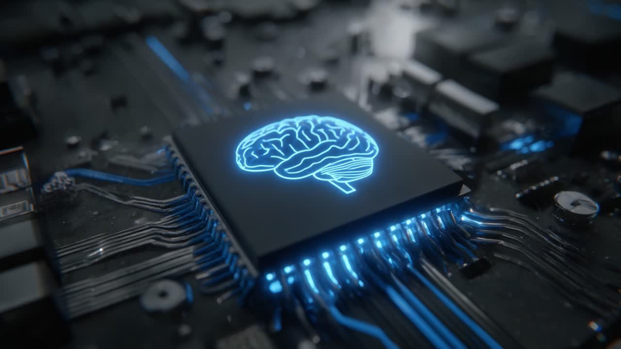 A Stunning Visual of a Microchip Embedded with a Neural Brain Design, Representing the Intersection of Technology and Artificial Intelligence Innovations