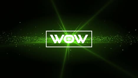 Animation-of-wow-text-over-green-lights-on-black-background