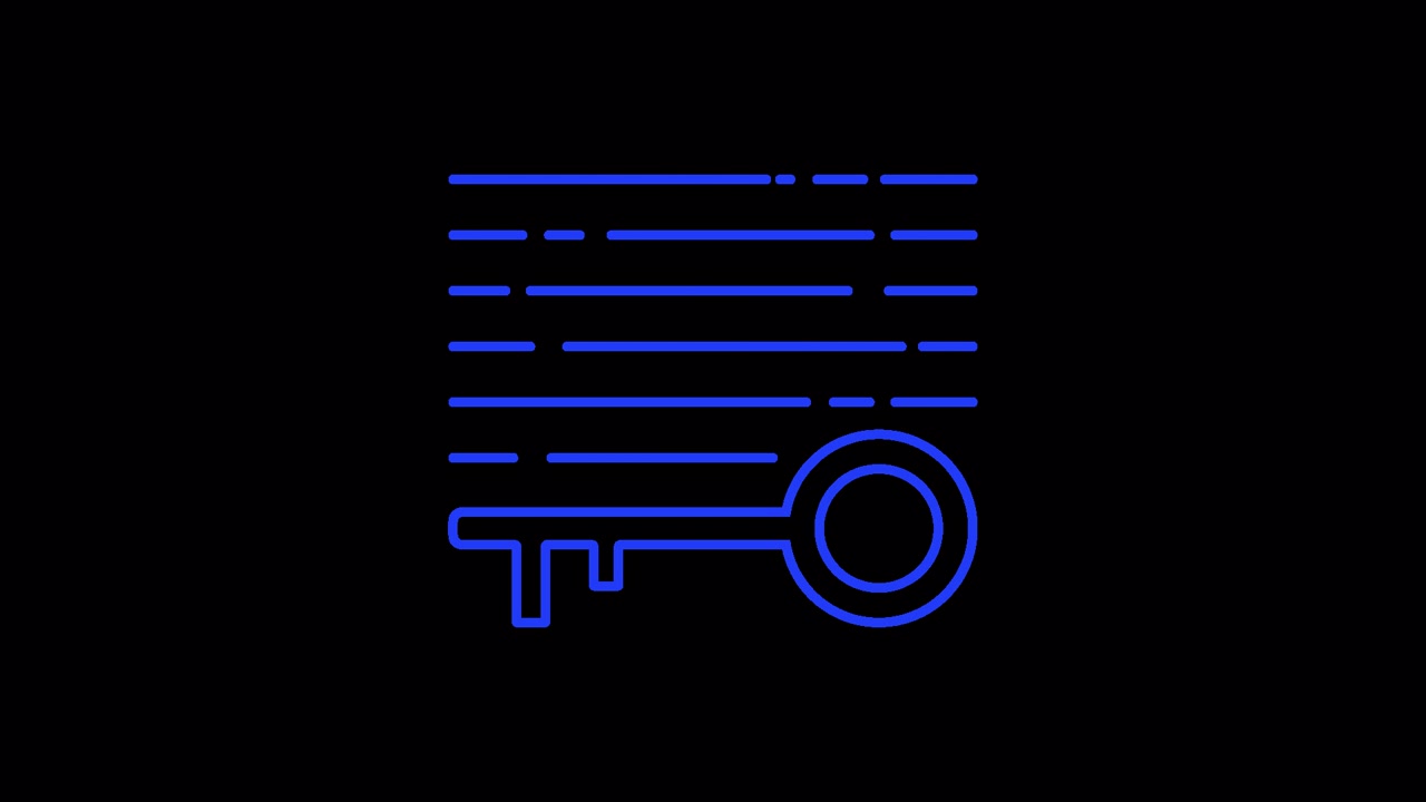 Animated Blue Key Icon with Data Lines on Black Background