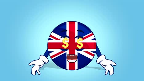 cartoon great britain united kingdom  dollar eyes with face animation with alpha matte