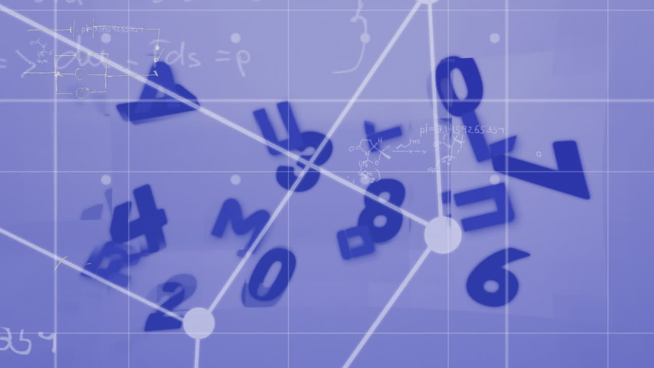 Animation of mathematical equations and numbers over blue background