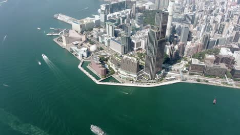 aerial view of hong kong waterfront skyscrapers and coastline