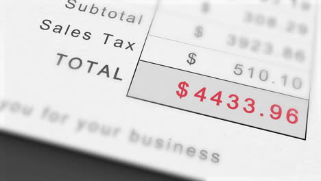 animated growing invoice total in dollars, including sales tax