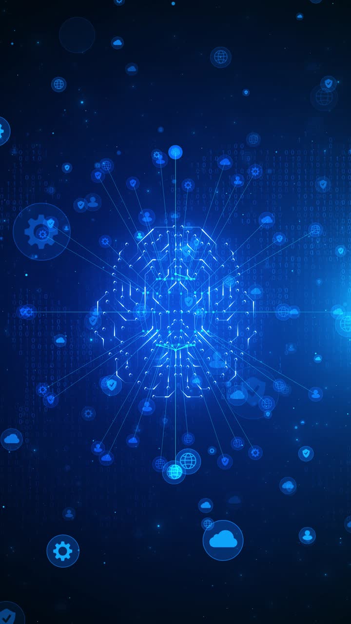 Future ai tech machine learning face outline circuit board and binary data flow on blue 3d