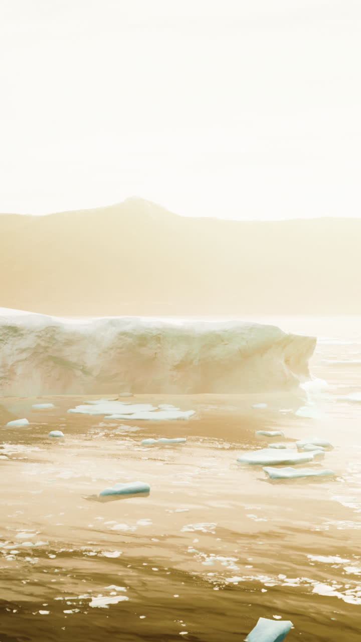 황금색 해안선에 있는 빙산