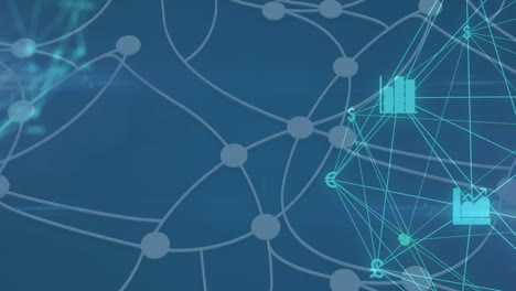 animación de redes de conexiones con iconos sobre fondo azul