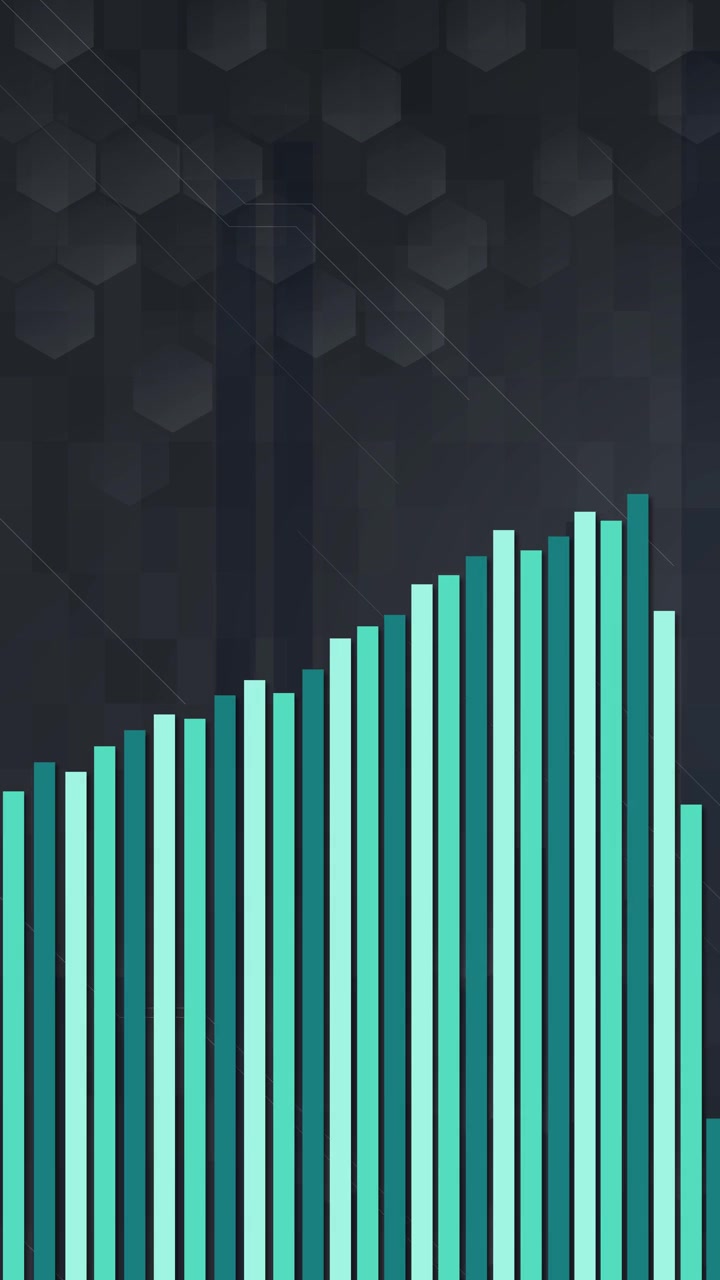 Vertical bar chart animation with teal and red bars, showing financial growth and decline transitions