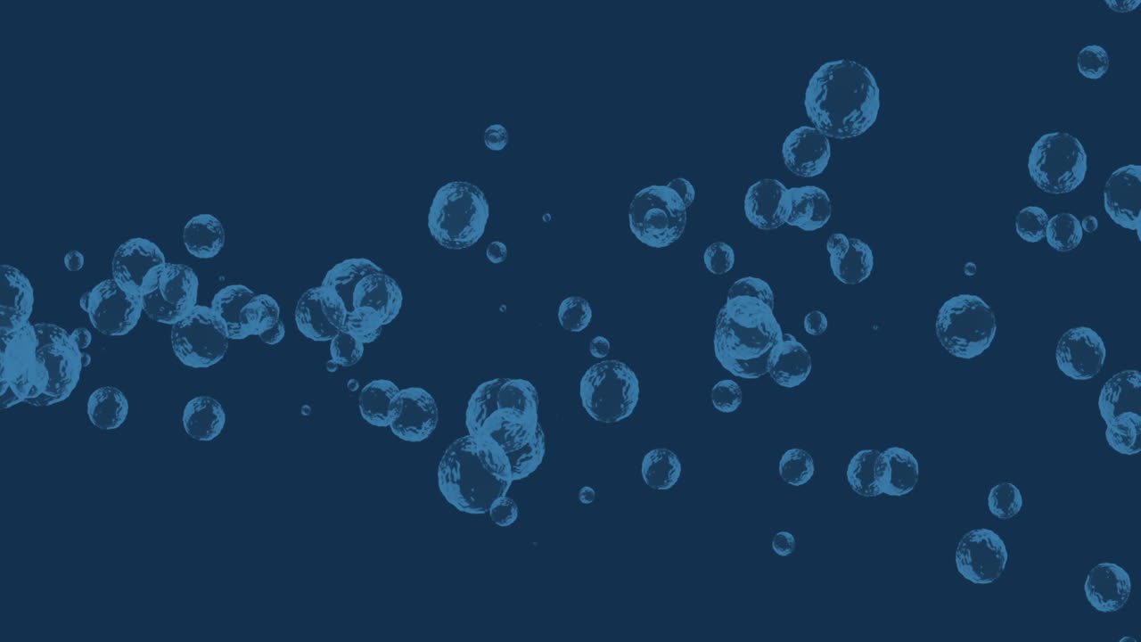 Animation of multiple translucent blue bubbles floating across blue background
