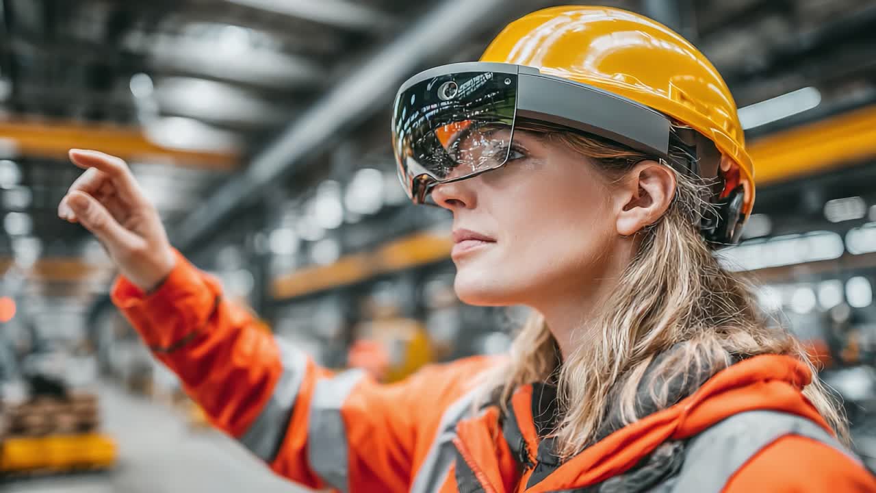 Harnessing the Power of Advanced Technology: A Skilled Worker Analyzes Data with Augmented Reality Glasses in a Modern Industrial Setting