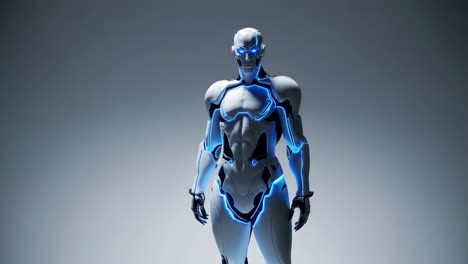 futuristic white robot with glowing blue lights