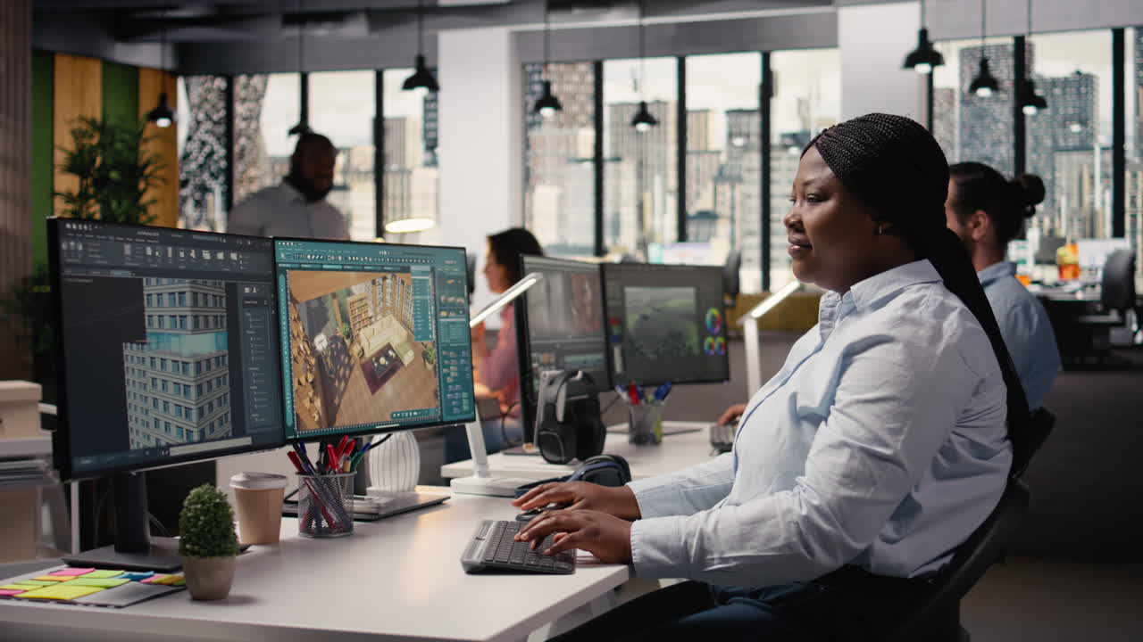 Architectural 3D software, interior design engineer, african american, architect