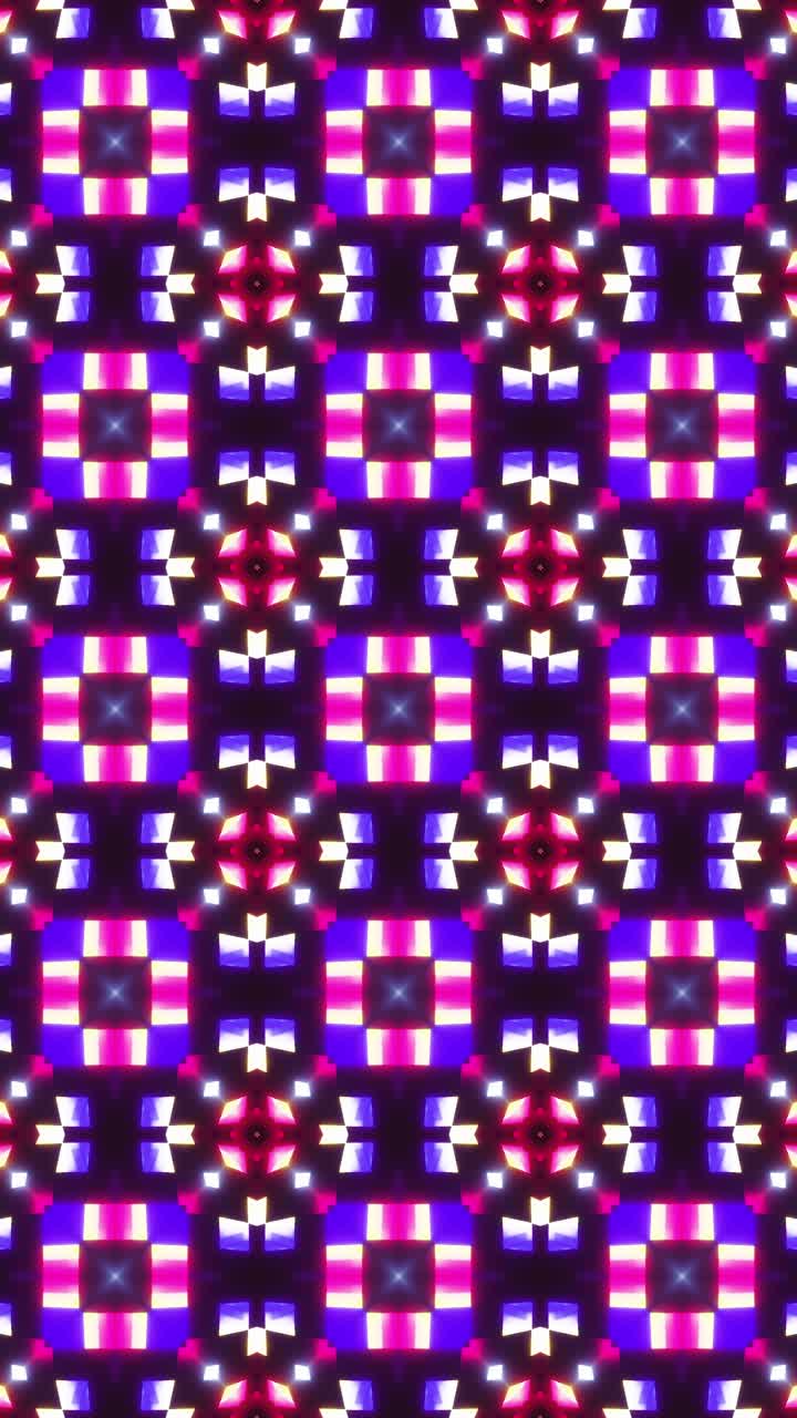 vj bucle púrpura caleidoscopio de neón. video en bucle vertical