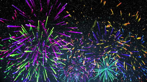 fireworks bursting in night sky animation over starry background