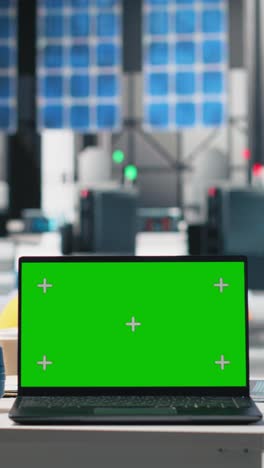 vertical video futuristic solar panel production facility with copy space on empty desk