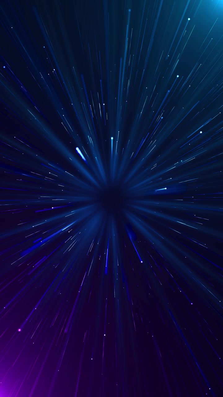 Blue purple warp speed background with fast light streaks star particles dark center tunnel and