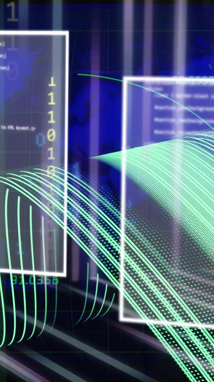 Animation af binær kodning og databehandling over et netværk af forbindelser