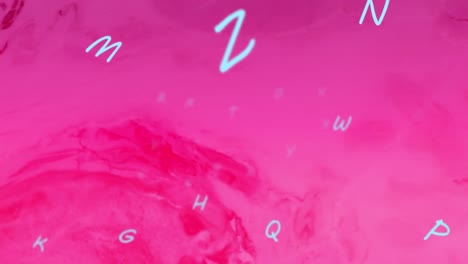 animation of letters and shapes on pink background