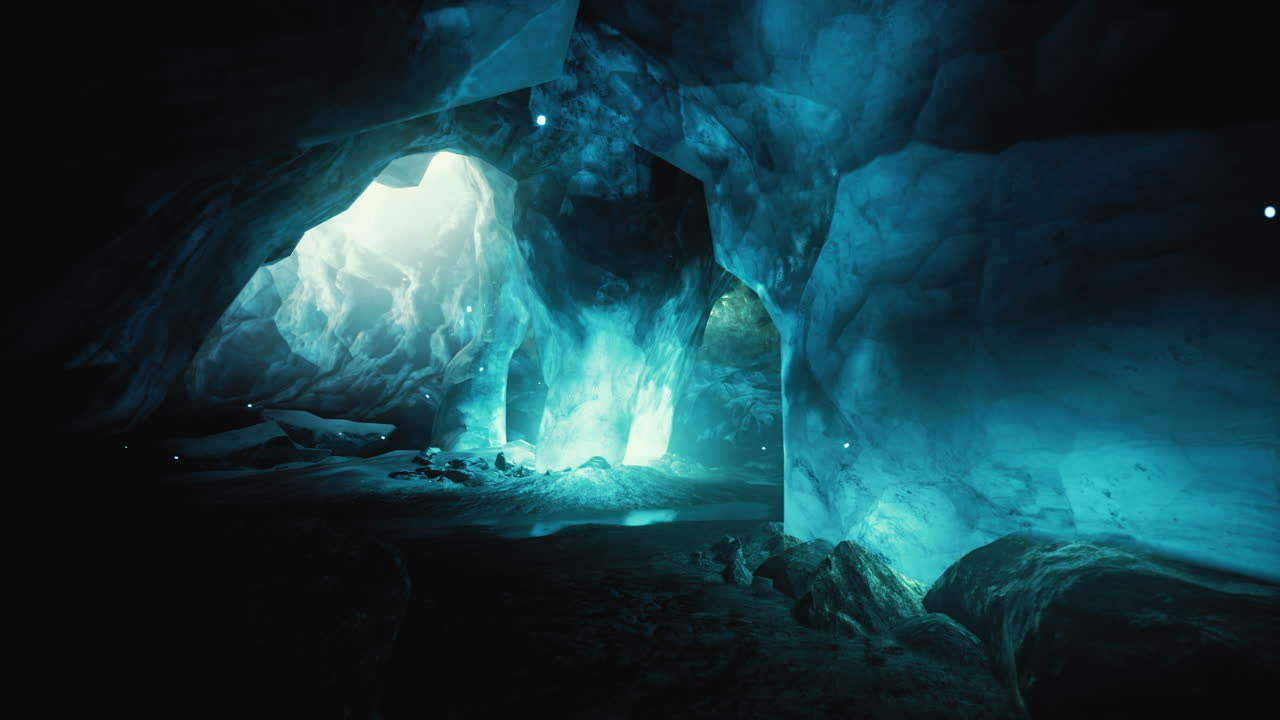 increíble cueva de hielo azul en el corazón de un glaciar