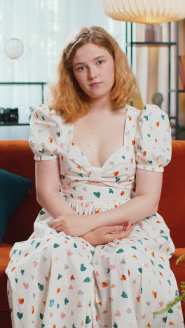 displeased upset woman reacting to unpleasant awful idea dismiss bad idea wave hand shake head no