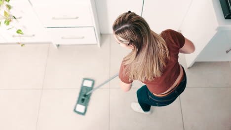 Excited,-woman-and-cleaning-with-dance