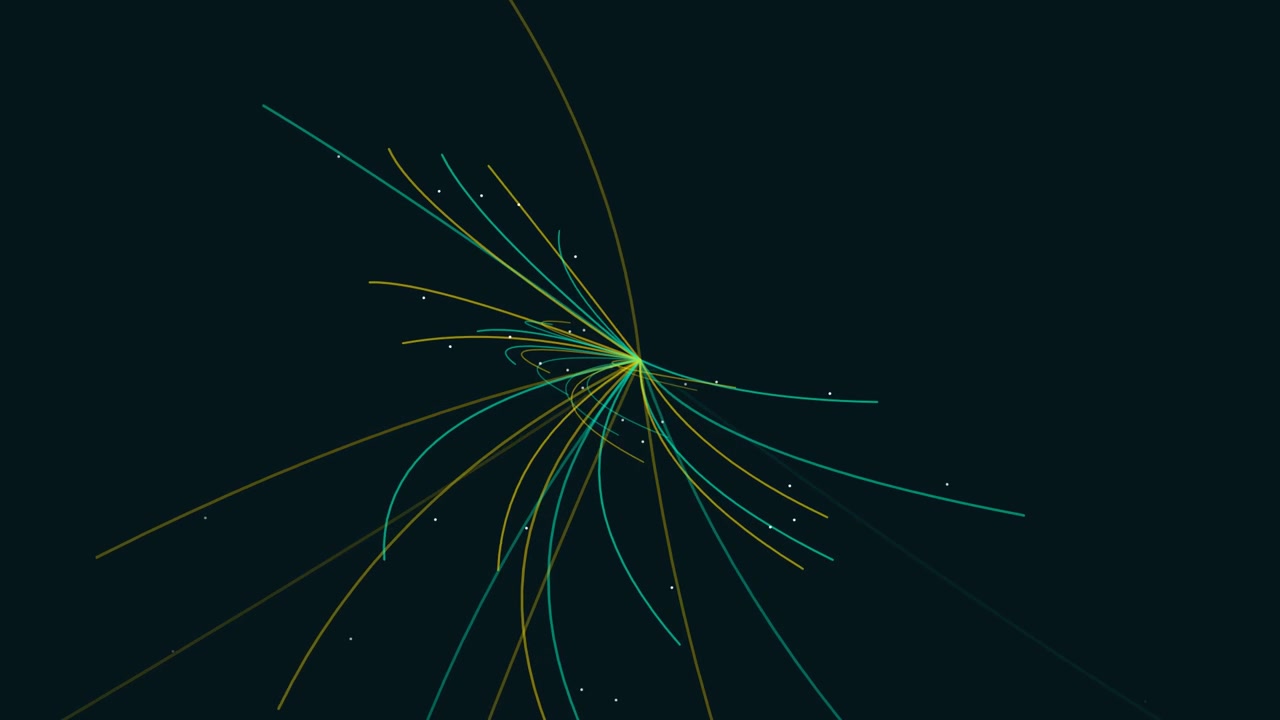 Visualizzazione Astratta di Collisione di Particelle con Traiettorie Luminose