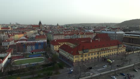 April-2024---4K-Aerial-of-sunset-in-Prague,-Czech-Republic